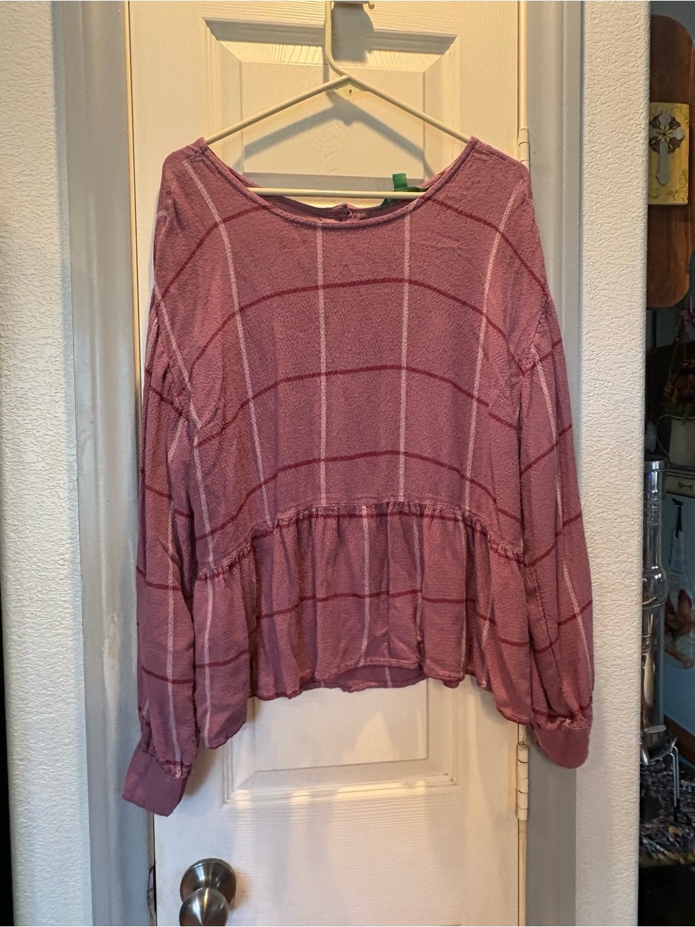dip Mauve Striped Peplum Long-Sleeve Top